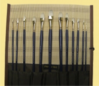 FLEURY Pinsel Set mit 12 Nylon-Pinsel inkl. Pinsel-Matte aus Bambus