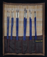 FLEURY Pinsel Set mit 12 Nylon Rund-Pinsel inkl. Pinsel-Matte aus Bambus